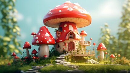 Beautiful Mushroom House Illustration