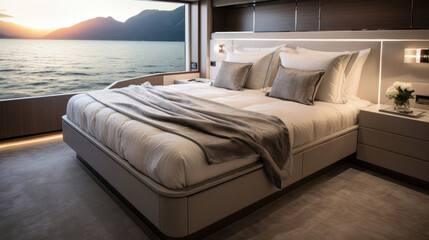 Yacht Stateroom King-Sized Bed Lavish Finishes Ocean Views Tranquil No Occupants