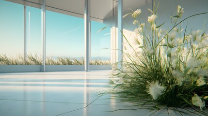 Interior Home Illustration with Flower Focus and Blur Background