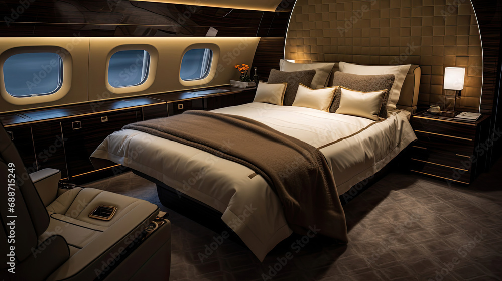 Canvas Prints luxurious private jet bedroom personalized amenities king-sized bed