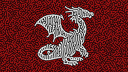 Abstract Doodle Red and Black Background with White Dragon Poster Wallpaper Backdrop Vector Illustration