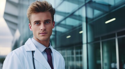 Obraz premium Portrait of a doctor in front of the hospital