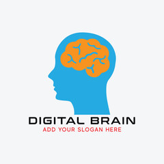 digital brain technology logo design vector