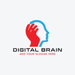 digital brain technology logo design vector