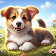 Illustration on the theme of a cute puppy dog. Generative AI