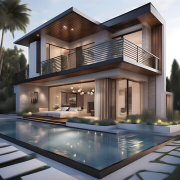 A 3D House Model With Unique Architectural Elements And A Modern Sleek Style.