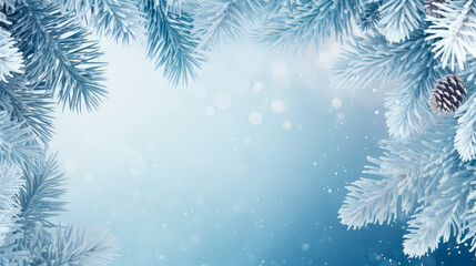 Fototapeta na wymiar Christmas winter background with fir branches and snowflakes. Copy space
