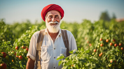 Farmer in hat amidst flourishing crops