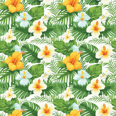 hibiscus pattern vector illustration flower background summer nature tropical seamless pattern design