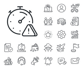 Important warning sign. Salaryman, gender equality and alert bell outline icons. Attention line icon. Timer warn symbol. Attention line sign. Spy or profile placeholder icon. Vector