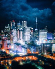 Epic city skyline views of skyscrapers and the downtown Toronto city at night