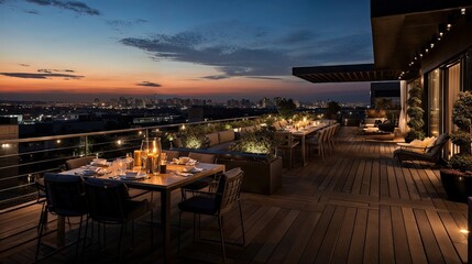 terrasse de restaurant en roof-top au dessus de la ville avec une vue imprenable sur ses monuments