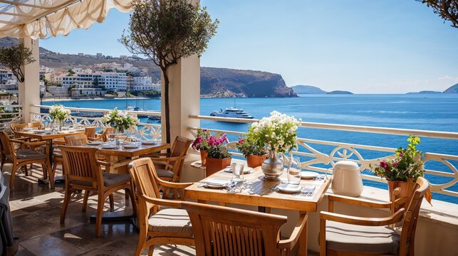 terrasse de restaurant au bord de la mer, confortable et au calme avec vue d&eacute;gag&eacute;e