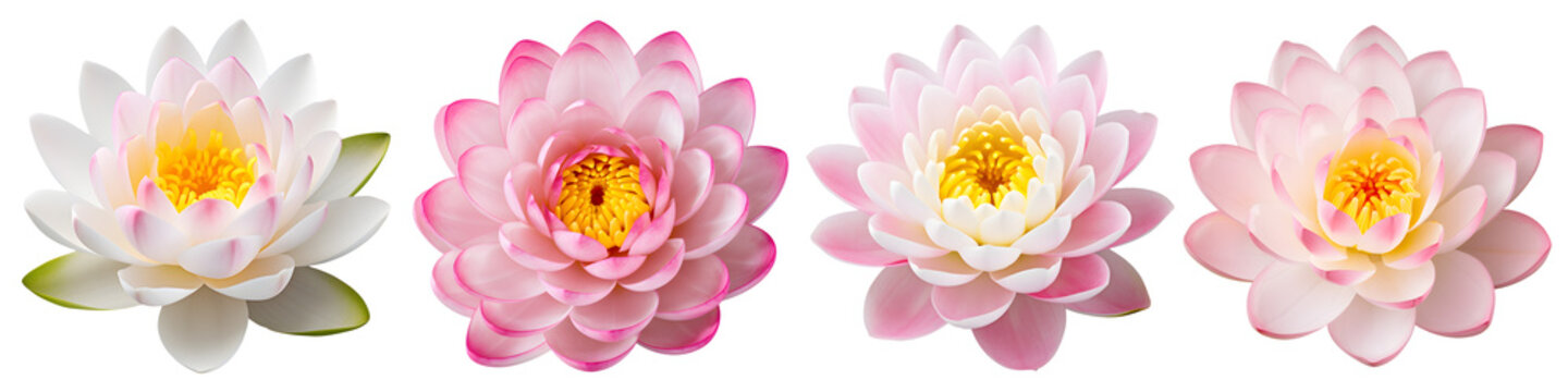 lotus flowers set isolated on transparent background - design element PNG cutout collection