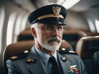 Portrait of passenger plane captain. middle aged, gray haired
 - obrazy, fototapety, plakaty