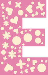 Alphabet heart bloom display, Valentine love pink letter E uppercase