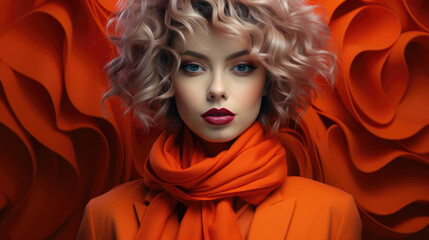 Art portrait of woman in orange color