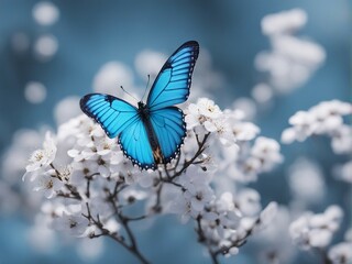 Obraz premium blue color butterfly, isolated white background