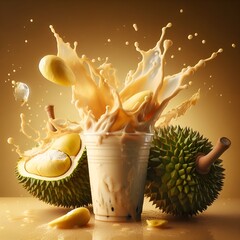 Iced durian cappuccino drink with milk and coffee powder poured into a plastic cup