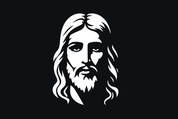 The white silhouette of Jesus' face on a black background. simple vector illustration