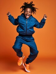 Young african kid dressed in sportswear clearly active and full of energy