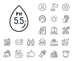 Clinically tested sign. Salaryman, gender equality and alert bell outline icons. Ph neutral line icon. Water drop symbol. Ph neutral line sign. Spy or profile placeholder icon. Vector