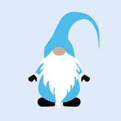 Christmas gnome in blue suit. Gnome icon on blue background. Vector illustration