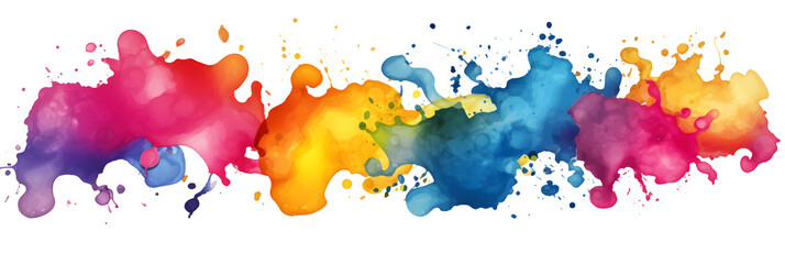 abstract colourful watercolour paint blob splashes isolated on transparent background - design element PNG cutout banner