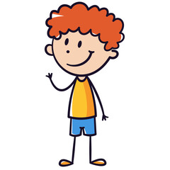 Vector illustration in doodle style. Children's drawing of a man. Hand drawing with felt-tip pen. A little boy waving his hand. Vector illustration