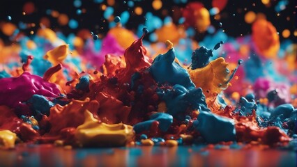 explosion of colored paints, close up view 