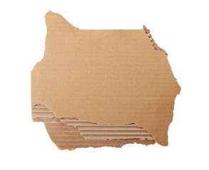 Piece of torn cardboard on a white background.Torn wrinkled cardboard used as a background design element. 