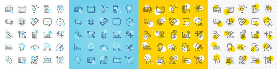 Vector icons set of Project edit, Globe and File storage line icons pack for web with Blog, Calendar, People chatting outline icon. Mobile survey, Instruction manual. Vector