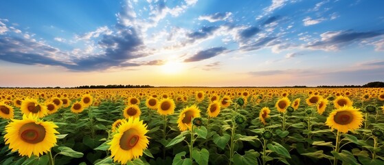 Fototapeta premium sunflower field. Beautiful field of blooming sunflowers against in daylight.