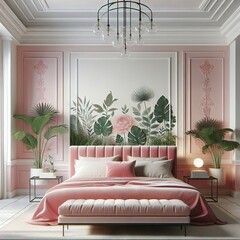 minimalist and elegant bedroom pink velvet cushion bed