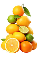a collection of ripe citrus fruits stacked vertically isolated on a transparent background, generative ai