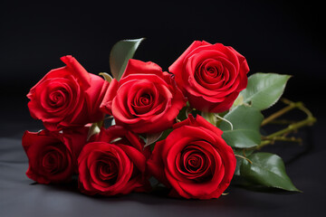 Bouquet of red roses on a black background,ai generated