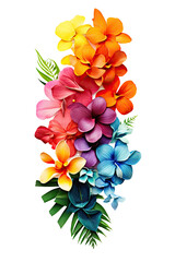 a collection of tropical flowers arranged isolated on a transparent background, generative ai