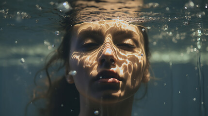 A woman underwater, sad, depression