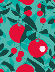 Seamless pattern, vector illustration of abstract cherries in a retro simple geometrical style