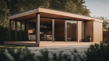 modern tiny shed design in a natural background, day light

