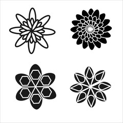 four different flowers in black