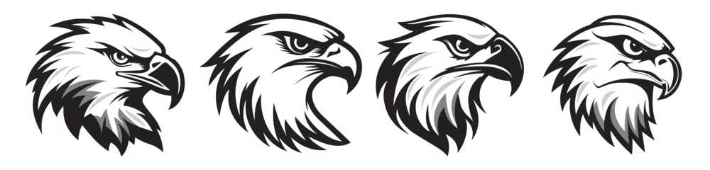 Poster Set of eagle heads, black and white vector graphics, pattern illustration outline silhouette © Cris
