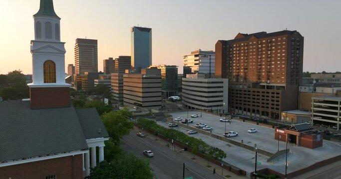 Lexington Kentucky urban architecture in city downtown at sunset. Panoramic view of business district skyline with high-rise buildings