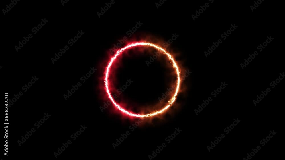 Poster neon lights circle in motion seamless vj loop animation black background. e_1631