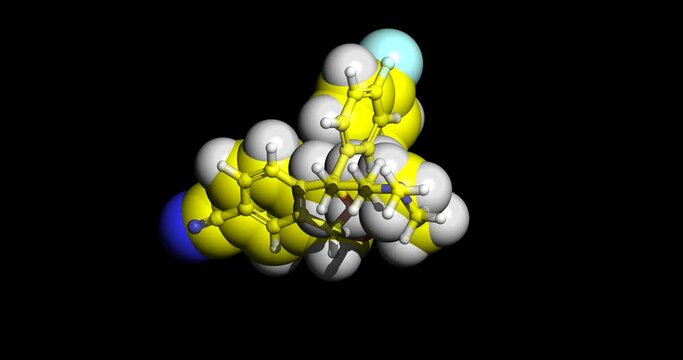 Celexa, Ctp, Citalopram antidepressant drug, 3D molecule spinning, 4K