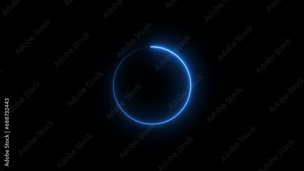 Poster neon lights circle in motion seamless vj loop animation black background. blue color circle.e_1624