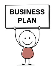 Happy stickman with text on a board - business plan. Business concept. Vector