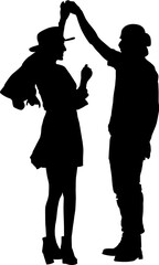 silhouette roamntic couple dance on the white background