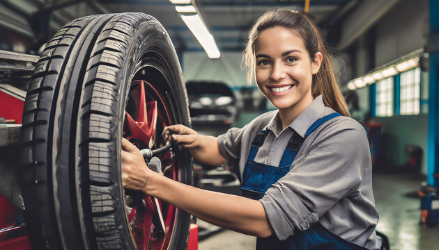 A mechanic is in the process of replacing a car wheel.