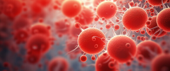 Render of red blood cells on blue background, virus cells